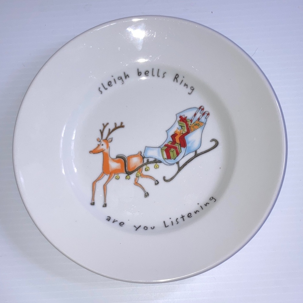 POTTERY BARN Holiday Cheer Sleigh Bells Ring Are You Listening Plate 8 inches